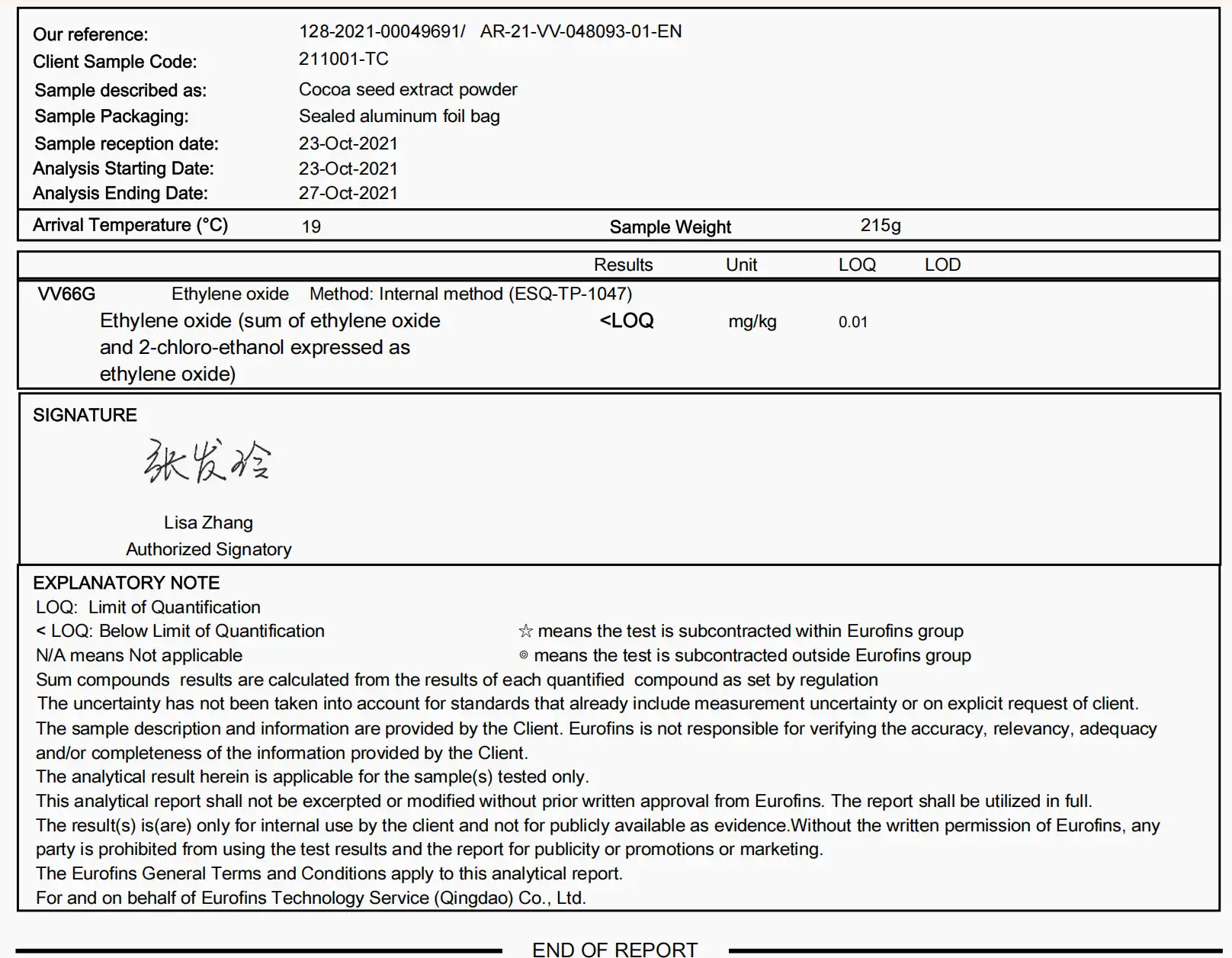 ETO report Cocoa Bean Extract ETO report Cocoa Bean Extract